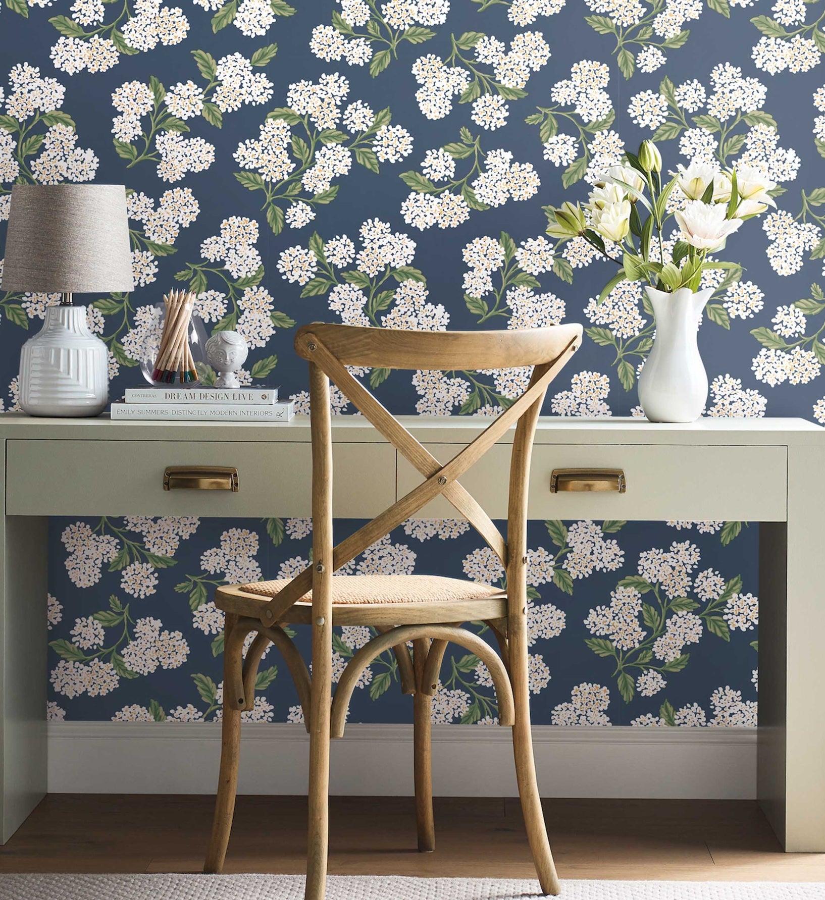 Hydrangea Peel & Stick Wallpaper - Navy & White