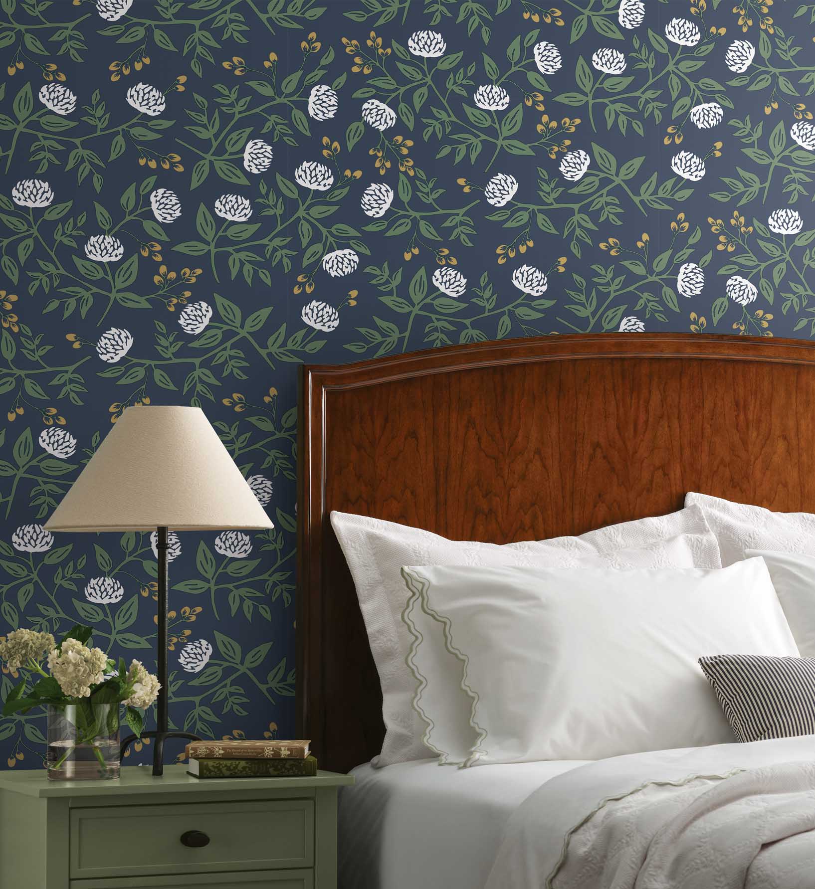 Peonies Wallpaper - Navy