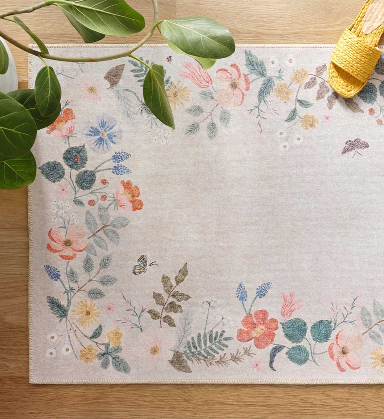 Atelier Strawberry Fields Border Non-Slip Rug - Cream