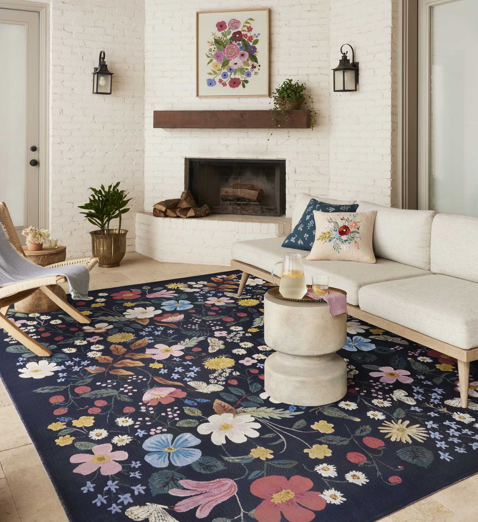 Perennial Strawberry Fields Power Loomed Rug - Black