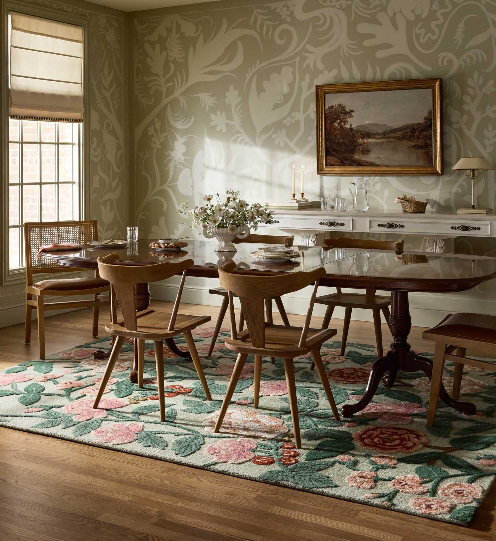 Highgrove Roses Wool Hooked Rug - Mint